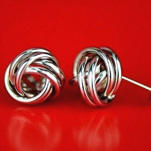 Solid 14K Gold Polished Love Knot Stud Push Back Earrings Size Large- 14mm - Picture 9 of 9
